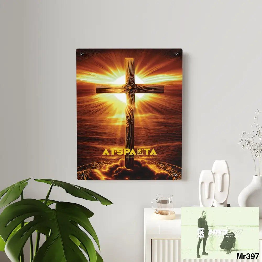 A1-Sparta Golden Sunrise Old Rugged Cross Celestial Ambient Faith Hyper Realistic Acrylic Wall Art Panels Home Decor