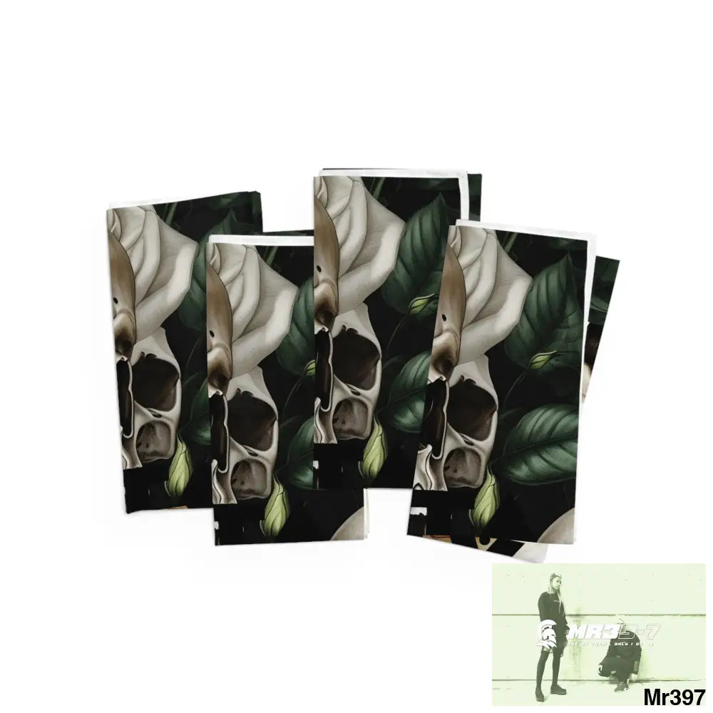 A1- Sparta Gothic Skulls & Roses Napkins 4-piece set / White / 19’’ × 19’’ Accessories