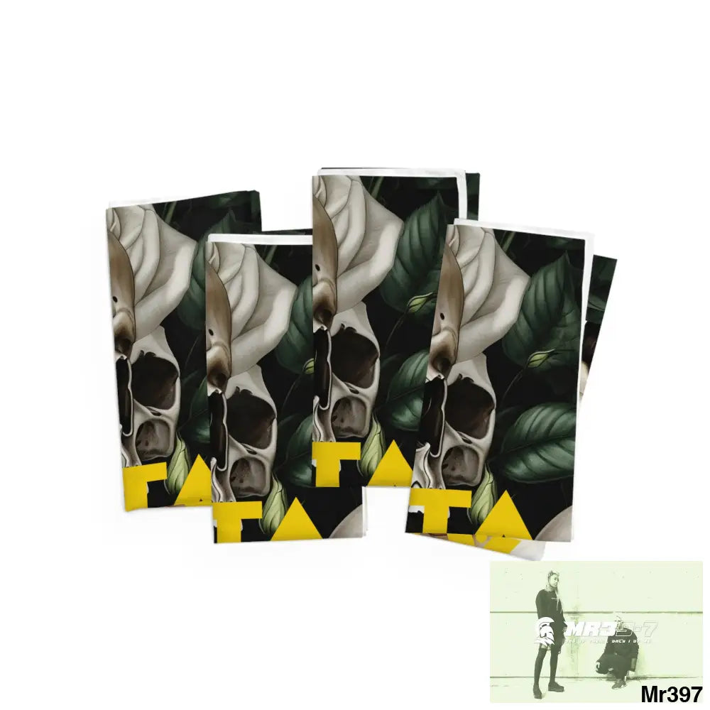 A1- Sparta Gothic Skulls & Roses Napkins 4-piece set / White / 19’’ × 19’’ Accessories
