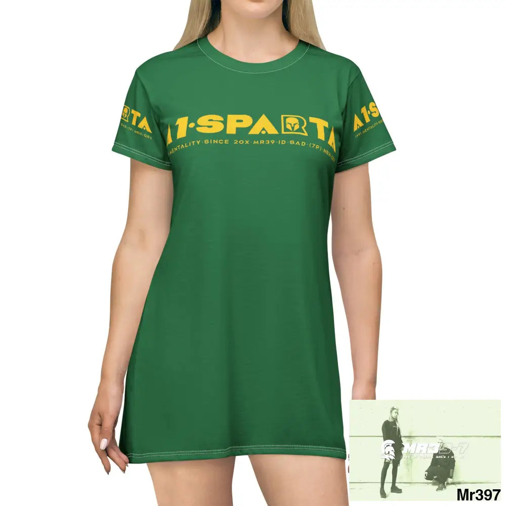 A1-Sparta Green T-Shirt Dress (AOP) All Over Prints