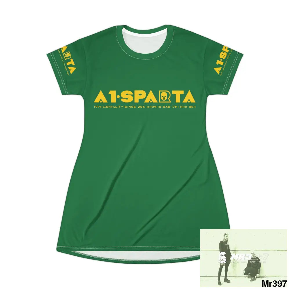 A1-Sparta Green T-Shirt Dress (AOP) XS All Over Prints