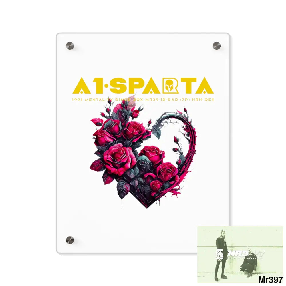 A1-Sparta Heart made of Pink Roses on Black Background Acrylic Wall Art Panels 11″ x 14″ (Vertical) / 0.25’’ Home Decor