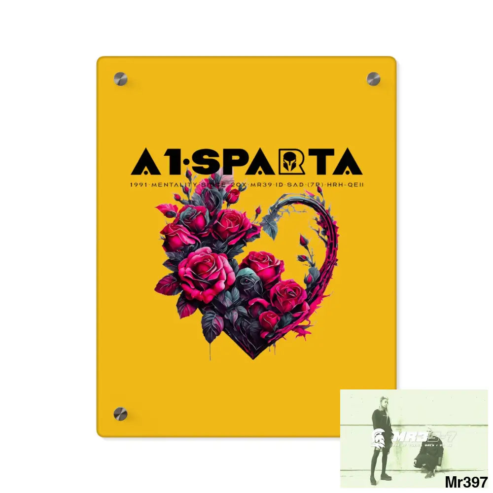A1-Sparta Heart made of Pink Roses on Black Background Acrylic Wall Art Panels 11″ x 14″ (Vertical) / 0.25’’ Home Decor