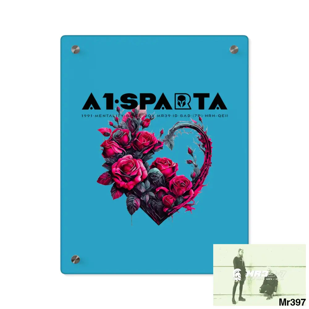 A1-Sparta Heart made of Pink Roses on Black Background Acrylic Wall Art Panels 11″ x 14″ (Vertical) / 0.25’’ Home Decor