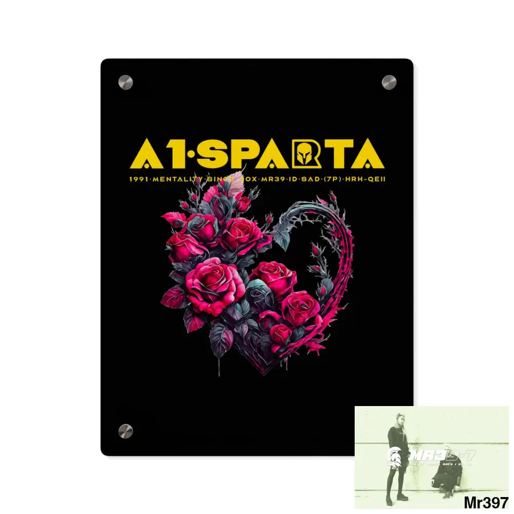 A1-Sparta Heart made of Pink Roses on Black Background Acrylic Wall Art Panels 11″ x 14″ (Vertical) / 0.25’’ Home Decor