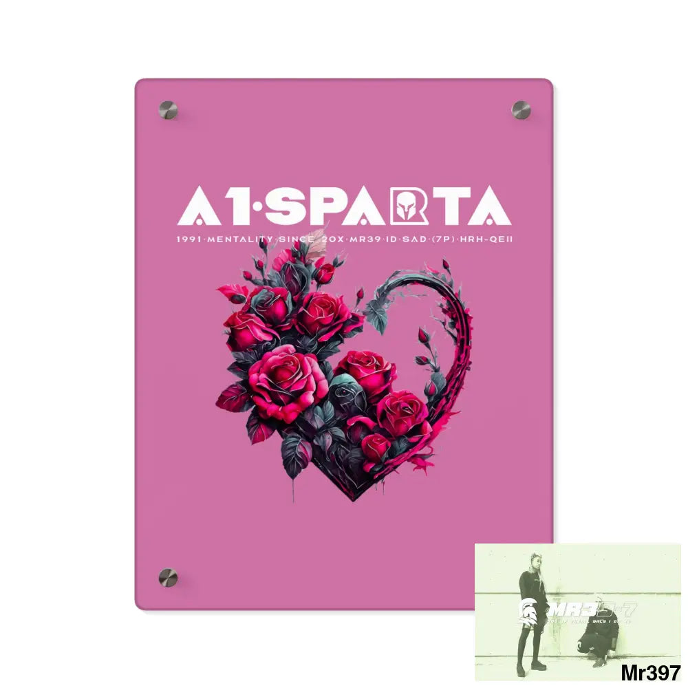 A1-Sparta Heart made of Pink Roses on Black Background Acrylic Wall Art Panels 11″ x 14″ (Vertical) / 0.25’’ Home Decor