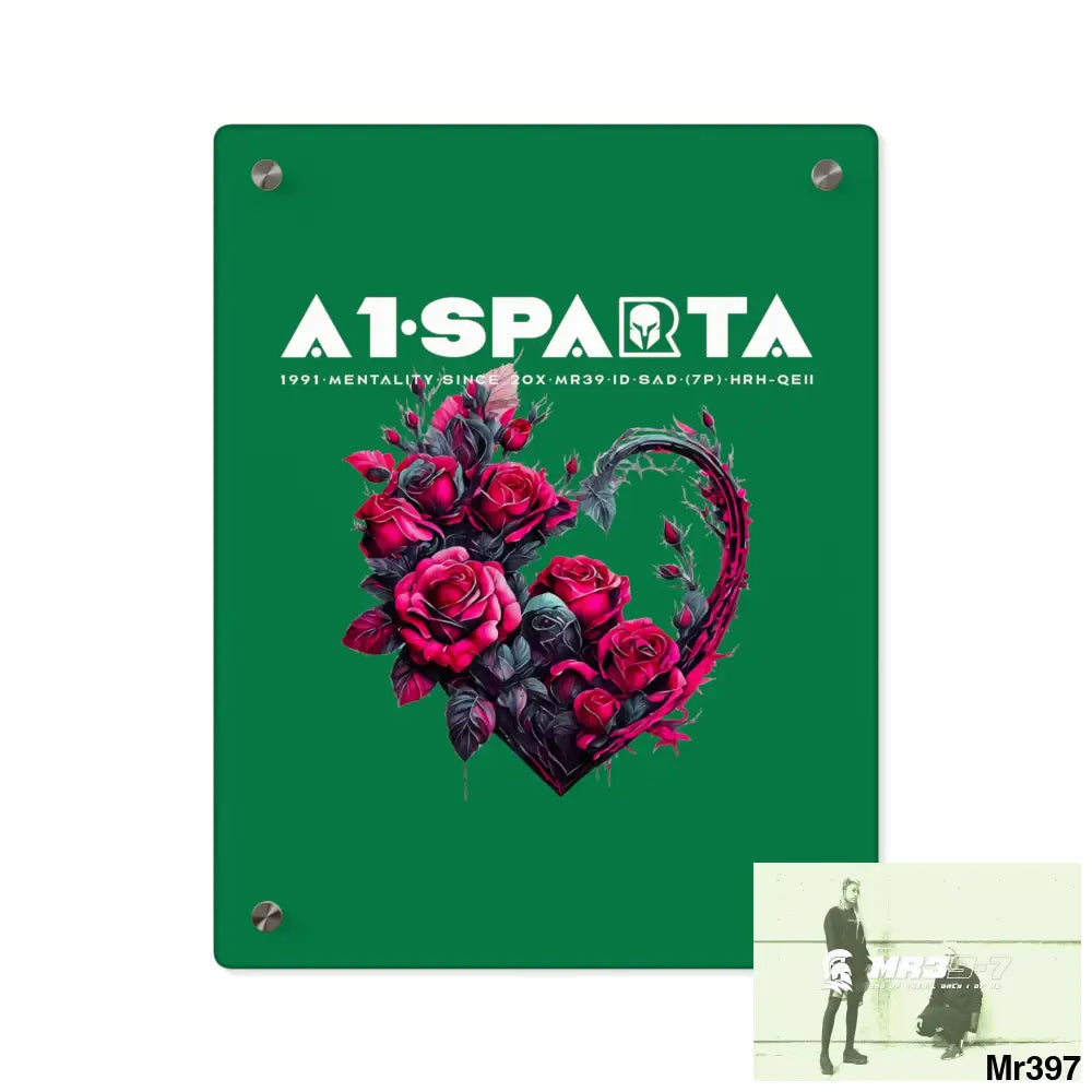 A1-Sparta Heart made of Pink Roses on Black Background Acrylic Wall Art Panels 11″ x 14″ (Vertical) / 0.25’’ Home Decor