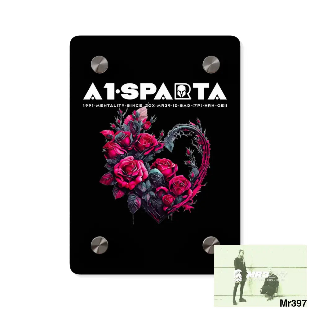 A1-Sparta Heart made of Pink Roses on Black Background Acrylic Wall Art Panels 5’’ x 7’’ (Vertical) / 0.25’’ Home Decor