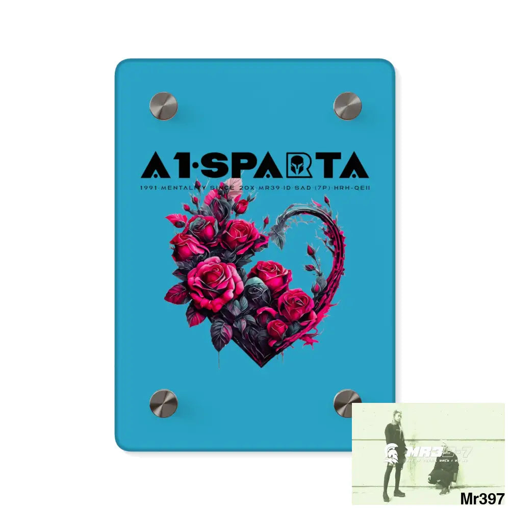 A1-Sparta Heart made of Pink Roses on Black Background Acrylic Wall Art Panels 5’’ x 7’’ (Vertical) / 0.25’’ Home Decor