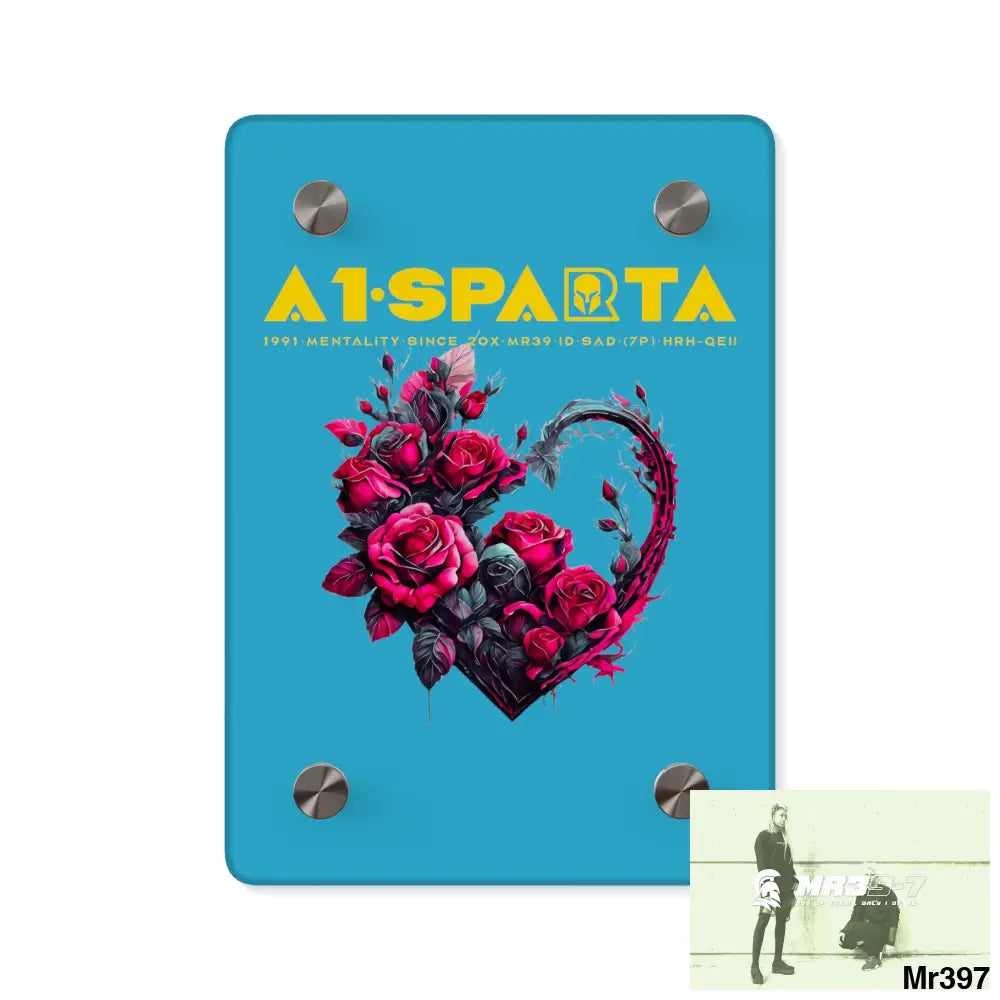 A1-Sparta Heart made of Pink Roses on Black Background Acrylic Wall Art Panels 5’’ x 7’’ (Vertical) / 0.25’’ Home Decor