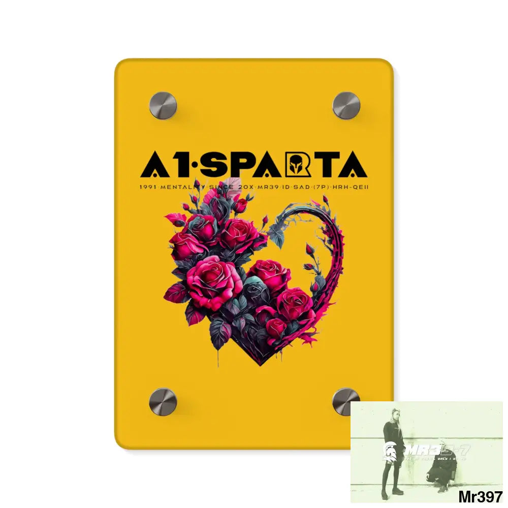 A1-Sparta Heart made of Pink Roses on Black Background Acrylic Wall Art Panels 5’’ x 7’’ (Vertical) / 0.25’’ Home Decor