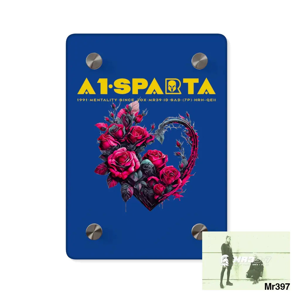 A1-Sparta Heart made of Pink Roses on Black Background Acrylic Wall Art Panels 5’’ x 7’’ (Vertical) / 0.25’’ Home Decor
