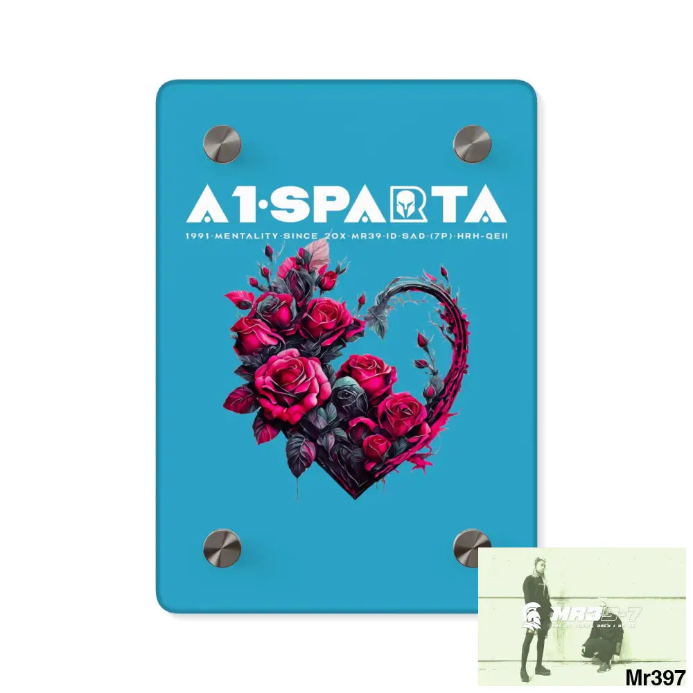 A1-Sparta Heart made of Pink Roses on Black Background Acrylic Wall Art Panels 5’’ x 7’’ (Vertical) / 0.25’’ Home Decor