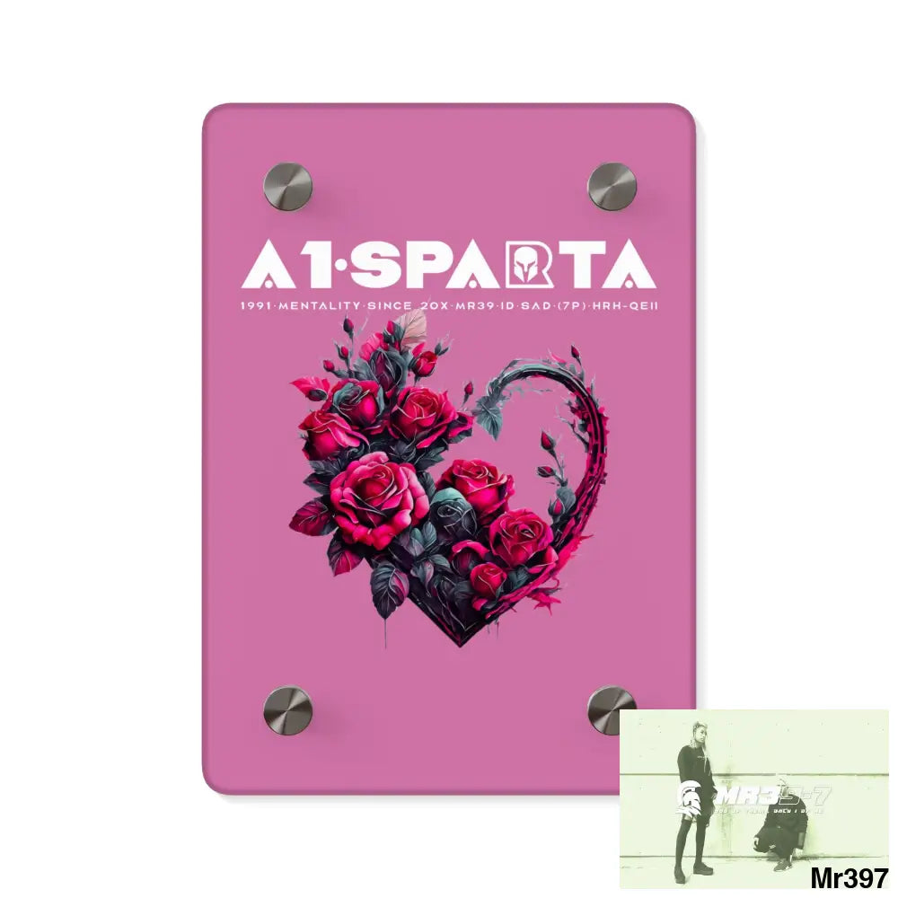 A1-Sparta Heart made of Pink Roses on Black Background Acrylic Wall Art Panels 5’’ x 7’’ (Vertical) / 0.25’’ Home Decor