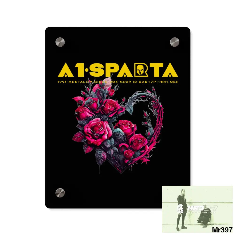 A1-Sparta Heart made of Pink Roses on Black Background Acrylic Wall Art Panels 8″ x 10″ (Vertical) / 0.25’’ Home Decor