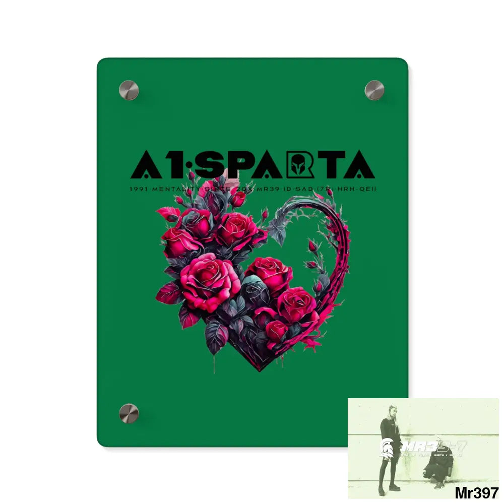 A1-Sparta Heart made of Pink Roses on Black Background Acrylic Wall Art Panels 8″ x 10″ (Vertical) / 0.25’’ Home Decor