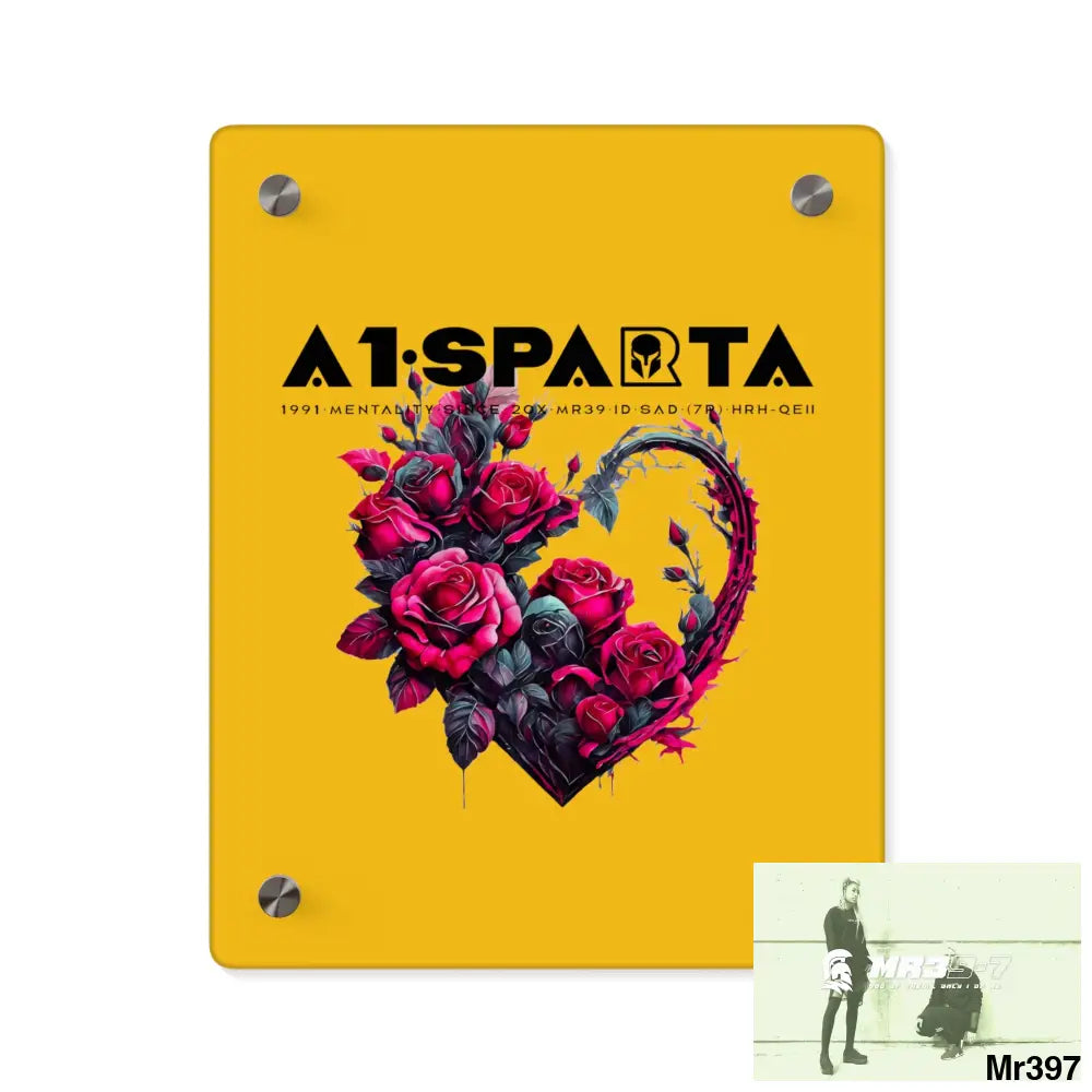 A1-Sparta Heart made of Pink Roses on Black Background Acrylic Wall Art Panels 8″ x 10″ (Vertical) / 0.25’’ Home Decor