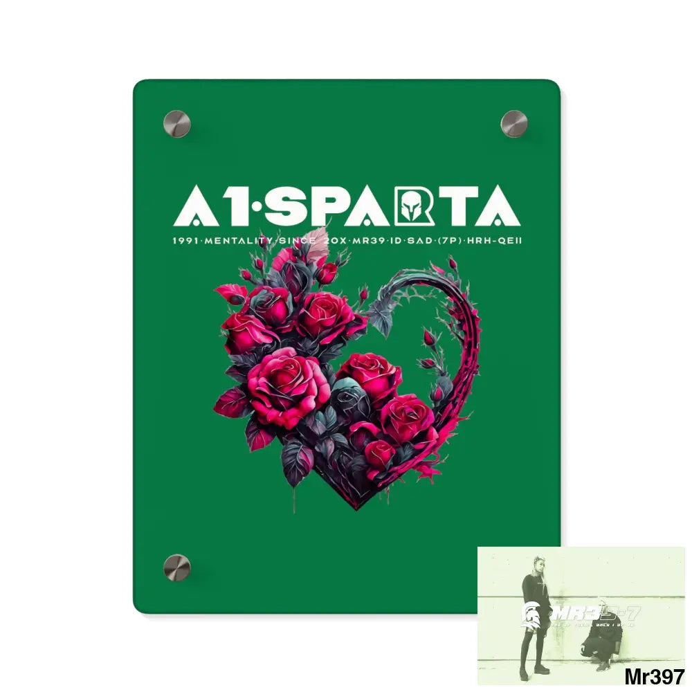 A1-Sparta Heart made of Pink Roses on Black Background Acrylic Wall Art Panels 8″ x 10″ (Vertical) / 0.25’’ Home Decor