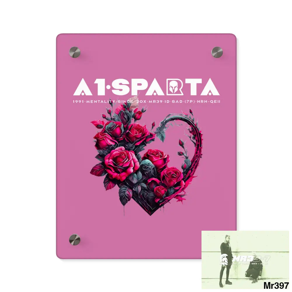 A1-Sparta Heart made of Pink Roses on Black Background Acrylic Wall Art Panels 8″ x 10″ (Vertical) / 0.25’’ Home Decor