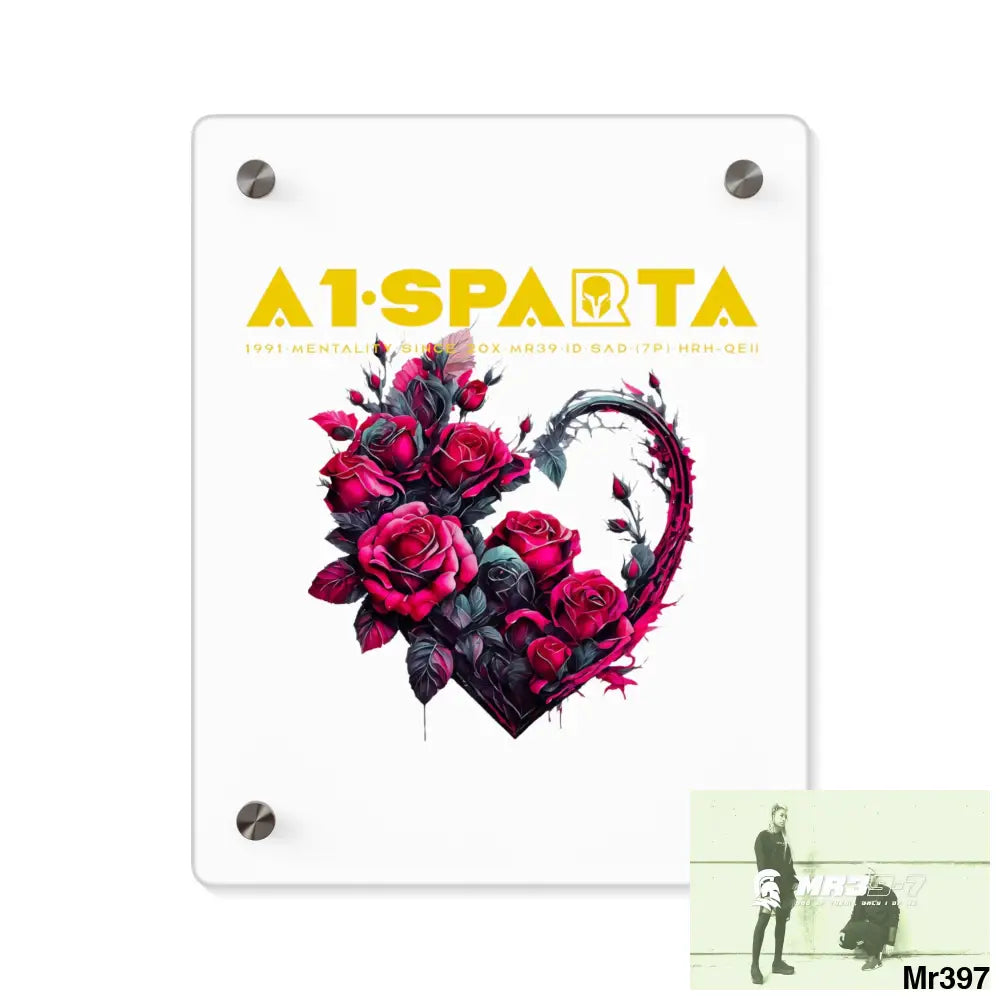 A1-Sparta Heart made of Pink Roses on Black Background Acrylic Wall Art Panels 8″ x 10″ (Vertical) / 0.25’’ Home Decor