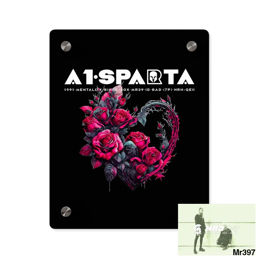 A1-Sparta Heart made of Pink Roses on Black Background Acrylic Wall Art Panels 8″ x 10″ (Vertical) / 0.25’’ Home Decor