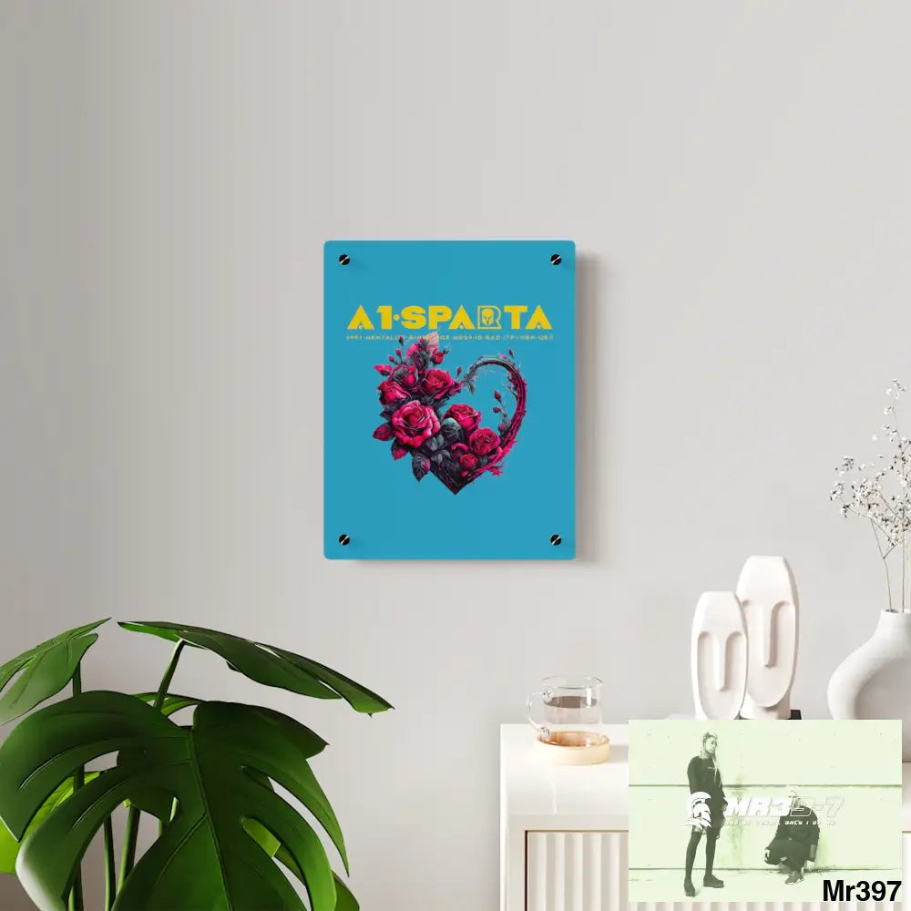 A1-Sparta Heart made of Pink Roses on Black Background Acrylic Wall Art Panels Home Decor