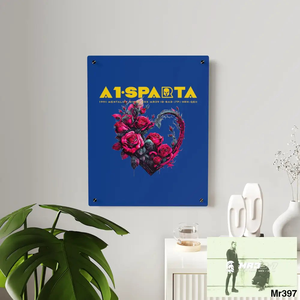A1-Sparta Heart made of Pink Roses on Black Background Acrylic Wall Art Panels Home Decor