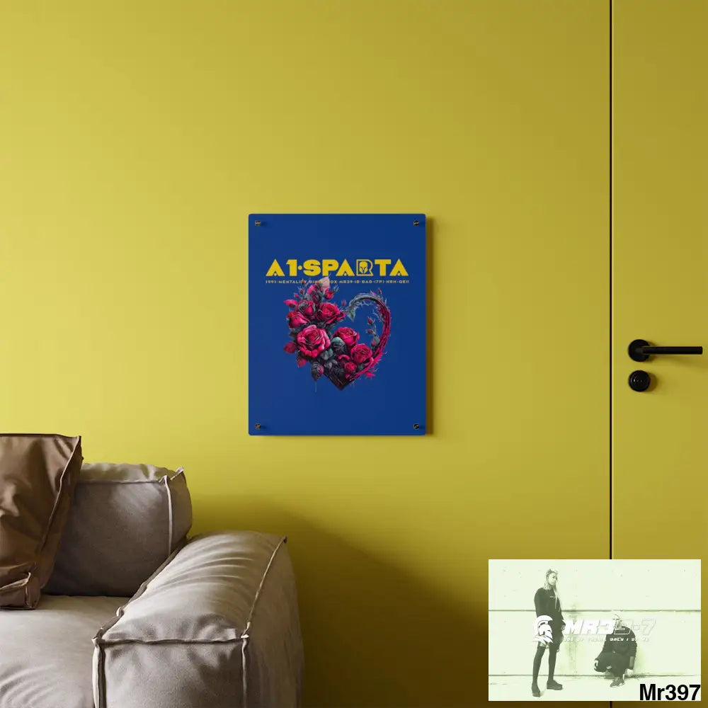 A1-Sparta Heart made of Pink Roses on Black Background Acrylic Wall Art Panels Home Decor