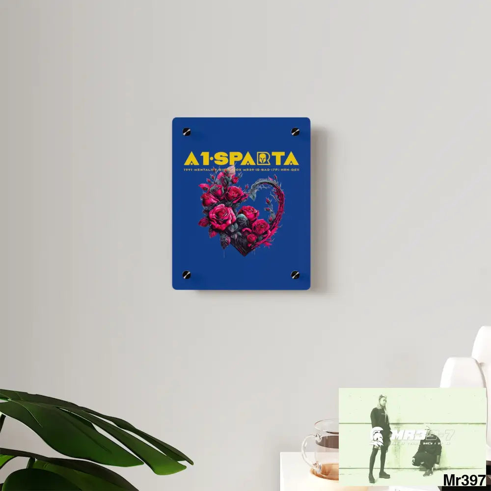 A1-Sparta Heart made of Pink Roses on Black Background Acrylic Wall Art Panels Home Decor
