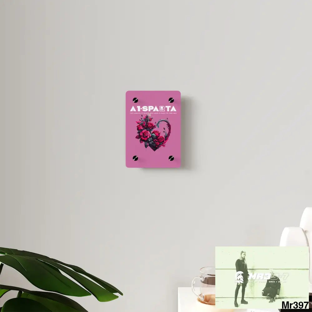 A1-Sparta Heart made of Pink Roses on Black Background Acrylic Wall Art Panels Home Decor