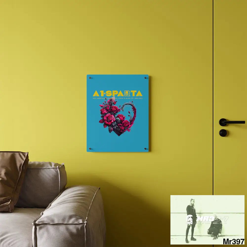 A1-Sparta Heart made of Pink Roses on Black Background Acrylic Wall Art Panels Home Decor