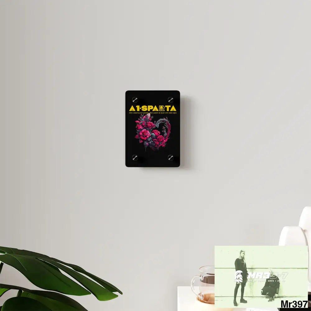 A1-Sparta Heart made of Pink Roses on Black Background Acrylic Wall Art Panels Home Decor