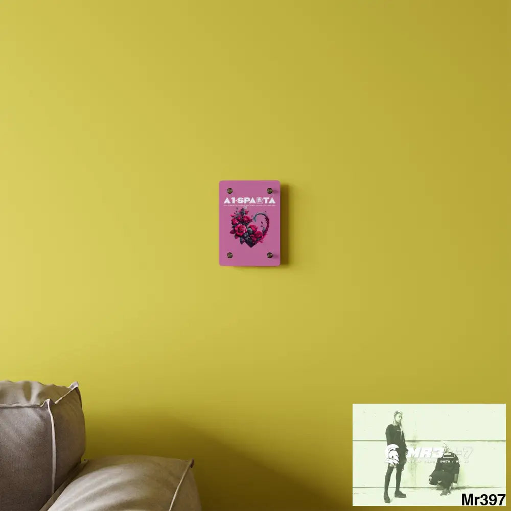 A1-Sparta Heart made of Pink Roses on Black Background Acrylic Wall Art Panels Home Decor