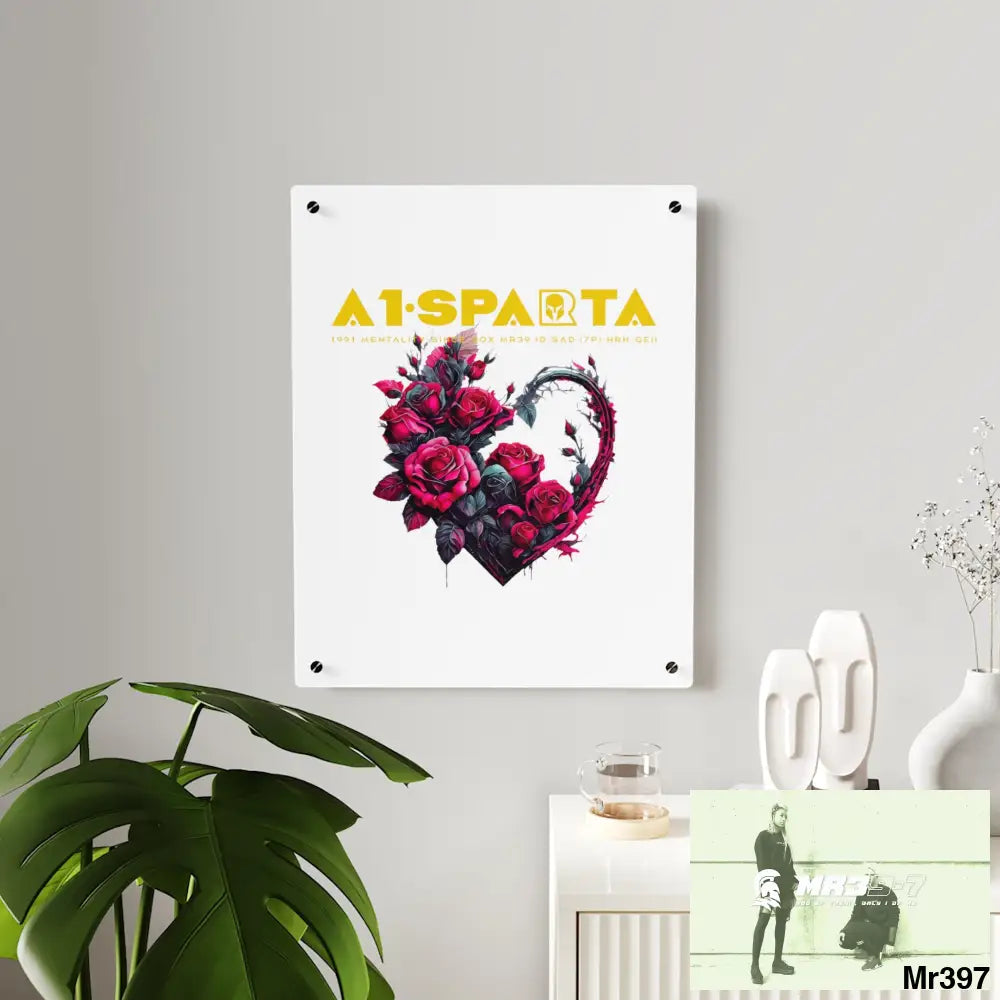 A1-Sparta Heart made of Pink Roses on Black Background Acrylic Wall Art Panels Home Decor