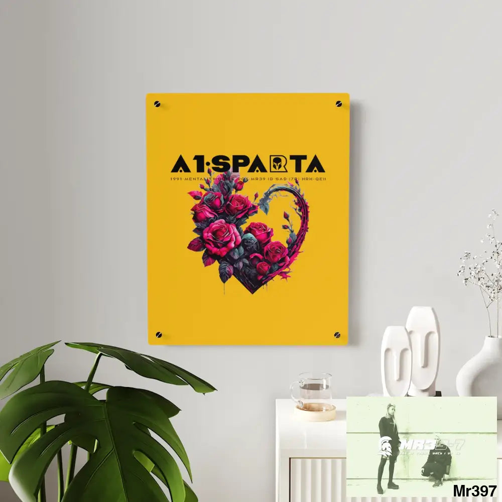 A1-Sparta Heart made of Pink Roses on Black Background Acrylic Wall Art Panels Home Decor