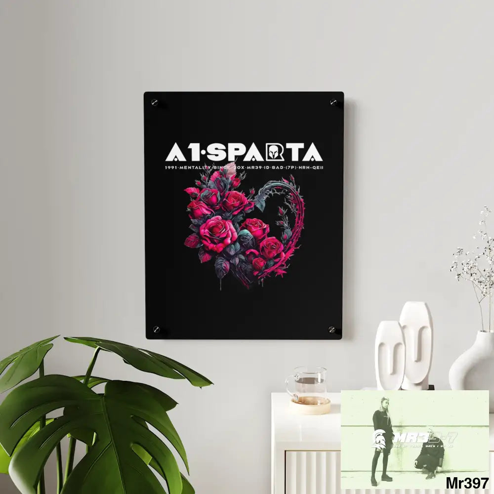 A1-Sparta Heart made of Pink Roses on Black Background Acrylic Wall Art Panels Home Decor