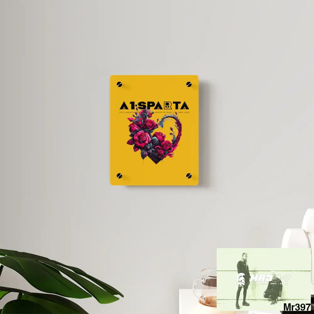 A1-Sparta Heart made of Pink Roses on Black Background Acrylic Wall Art Panels Home Decor