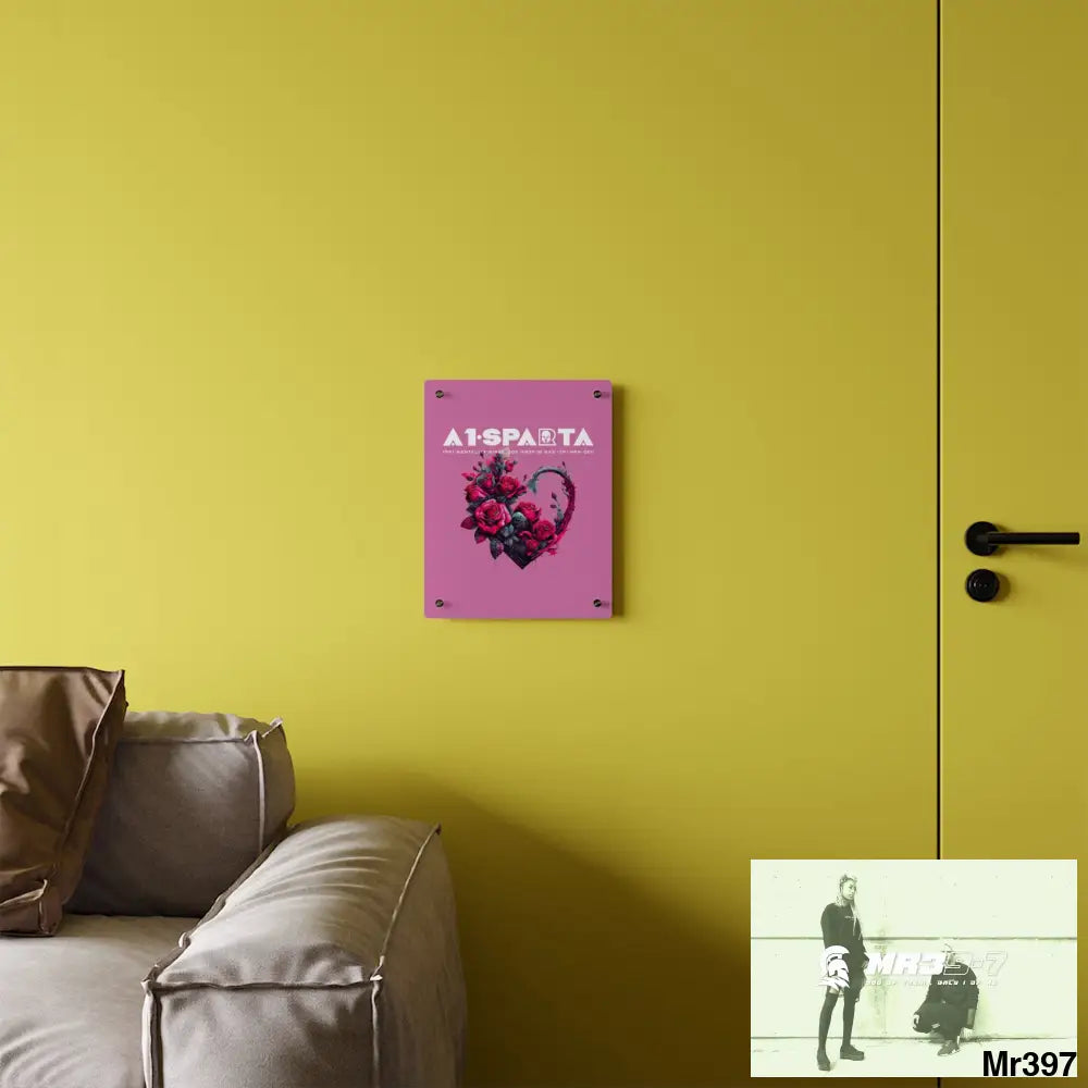 A1-Sparta Heart made of Pink Roses on Black Background Acrylic Wall Art Panels Home Decor