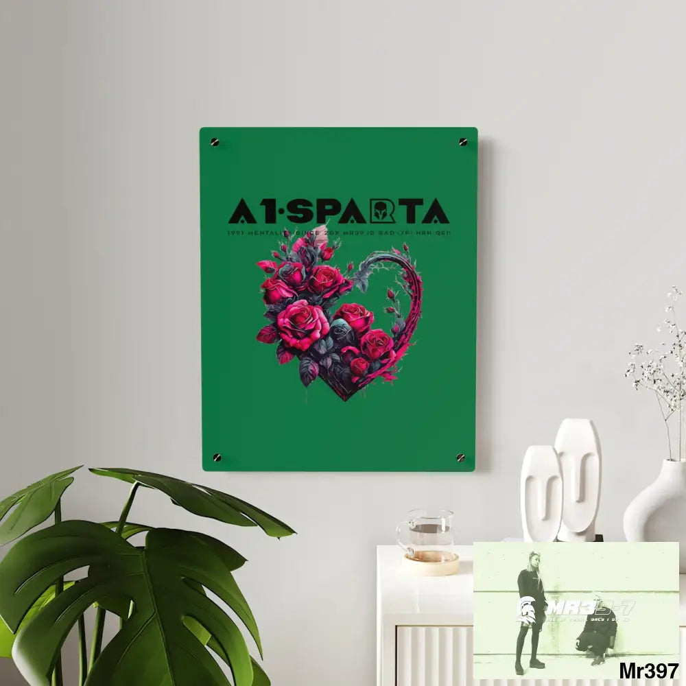 A1-Sparta Heart made of Pink Roses on Black Background Acrylic Wall Art Panels Home Decor