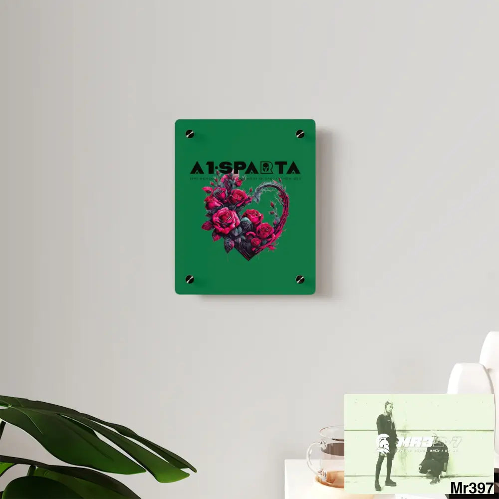 A1-Sparta Heart made of Pink Roses on Black Background Acrylic Wall Art Panels Home Decor