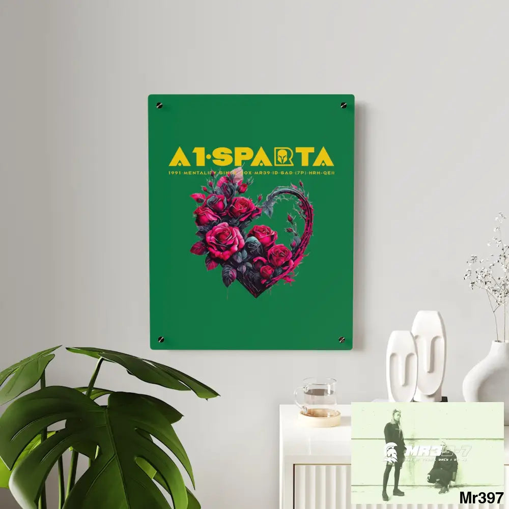 A1-Sparta Heart made of Pink Roses on Black Background Acrylic Wall Art Panels Home Decor