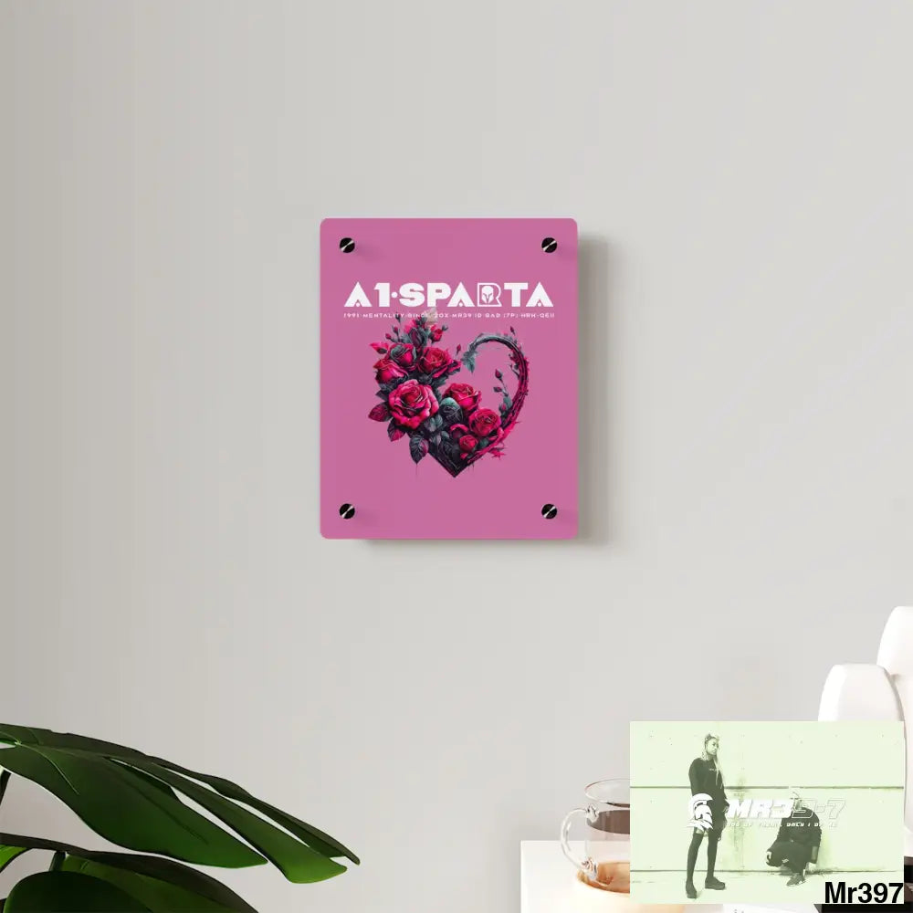 A1-Sparta Heart made of Pink Roses on Black Background Acrylic Wall Art Panels Home Decor