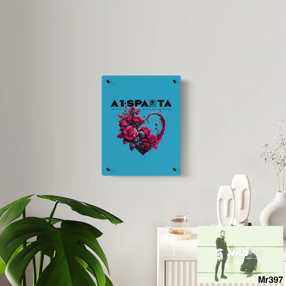A1-Sparta Heart made of Pink Roses on Black Background Acrylic Wall Art Panels Home Decor