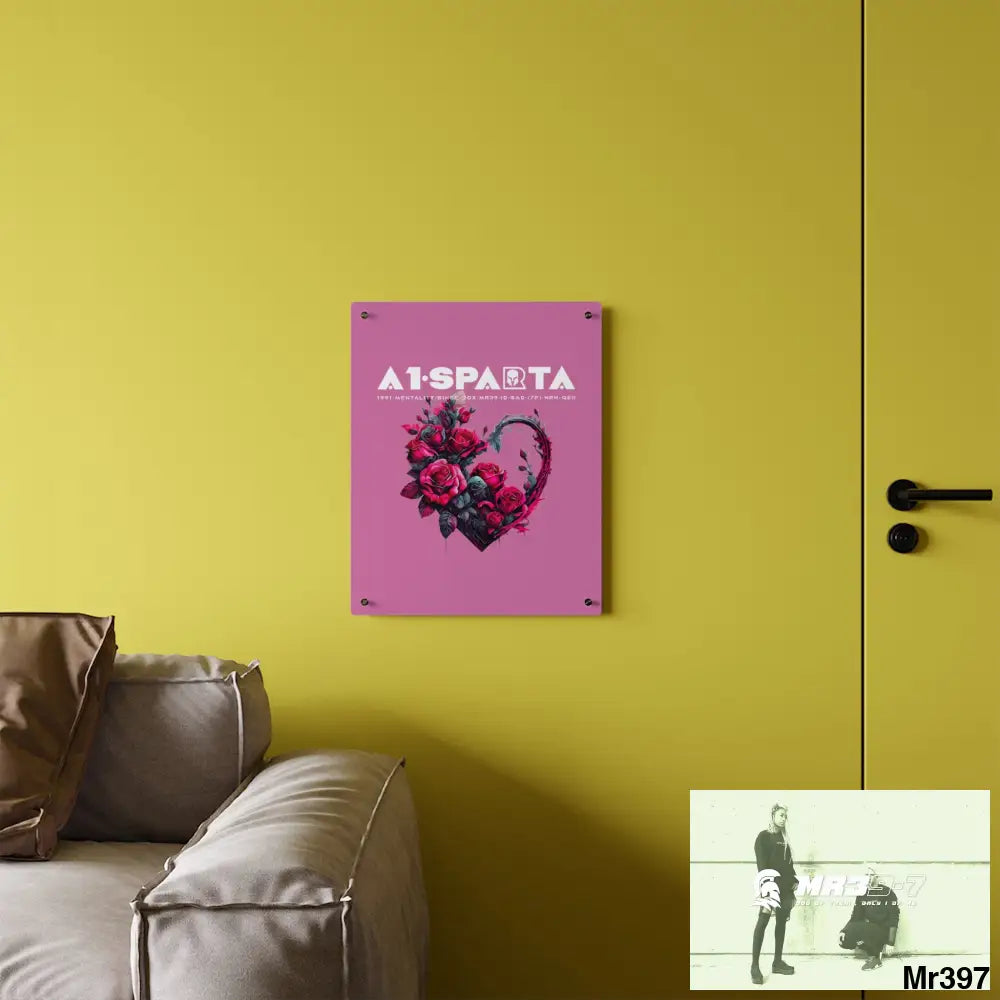 A1-Sparta Heart made of Pink Roses on Black Background Acrylic Wall Art Panels Home Decor