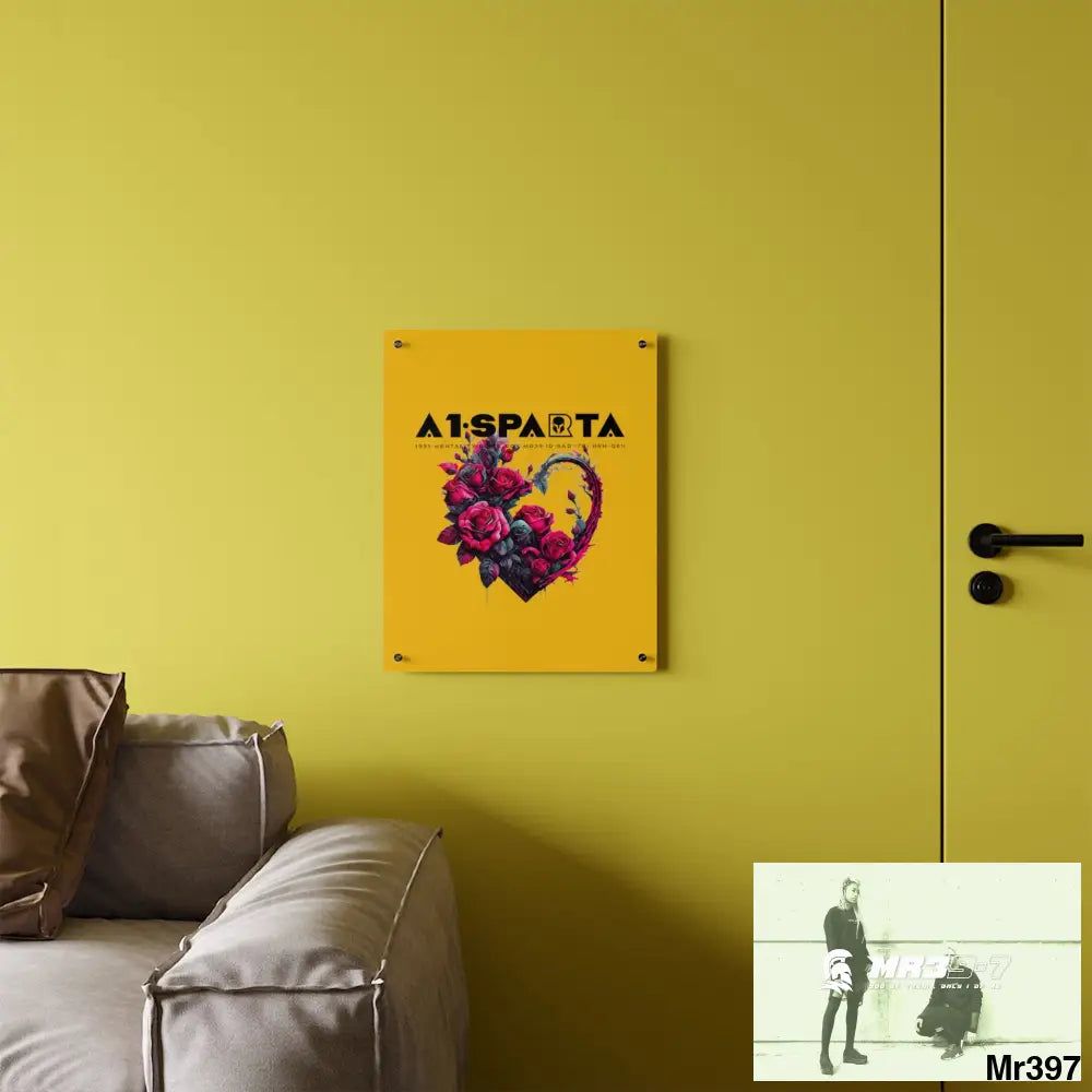 A1-Sparta Heart made of Pink Roses on Black Background Acrylic Wall Art Panels Home Decor