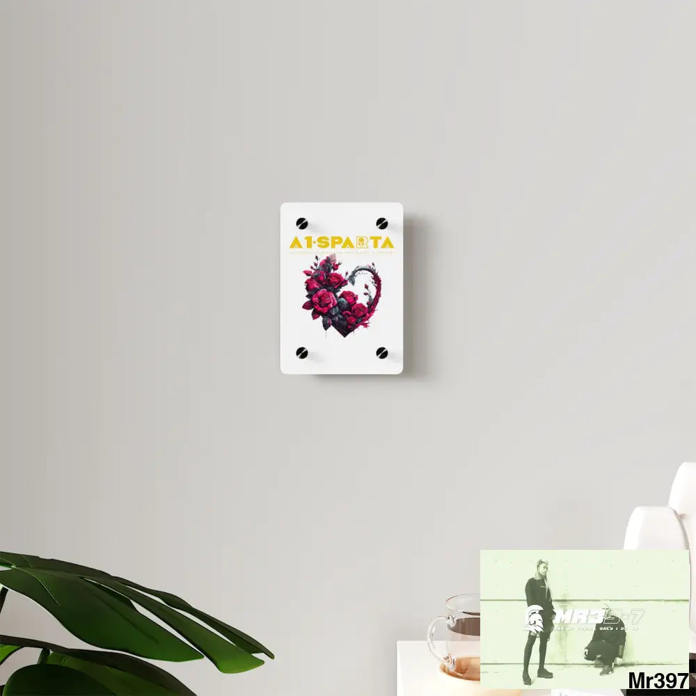 A1-Sparta Heart made of Pink Roses on Black Background Acrylic Wall Art Panels Home Decor