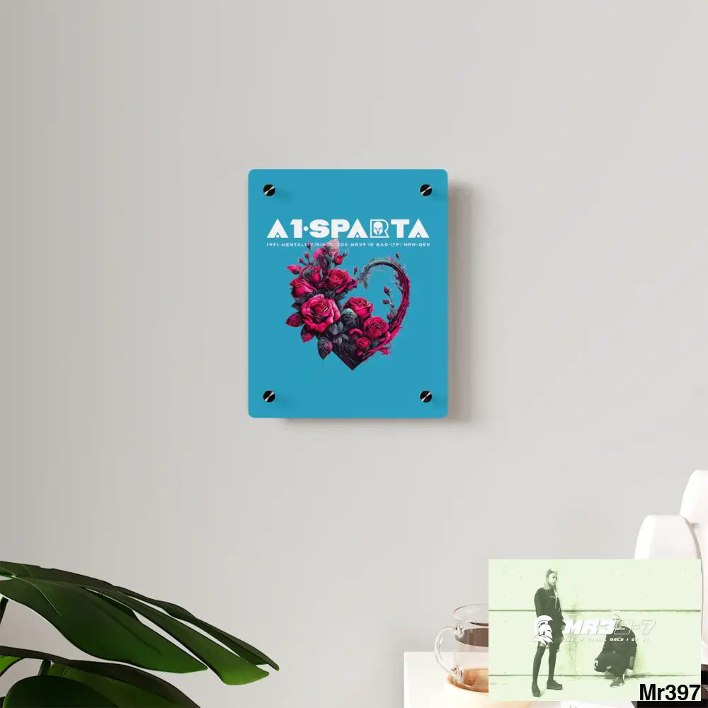 A1-Sparta Heart made of Pink Roses on Black Background Acrylic Wall Art Panels Home Decor