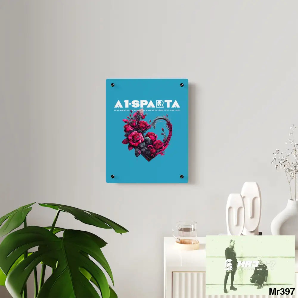 A1-Sparta Heart made of Pink Roses on Black Background Acrylic Wall Art Panels Home Decor