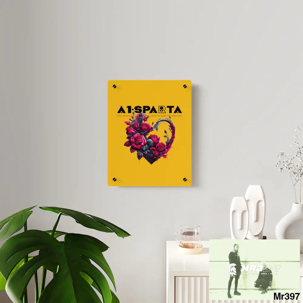A1-Sparta Heart made of Pink Roses on Black Background Acrylic Wall Art Panels Home Decor