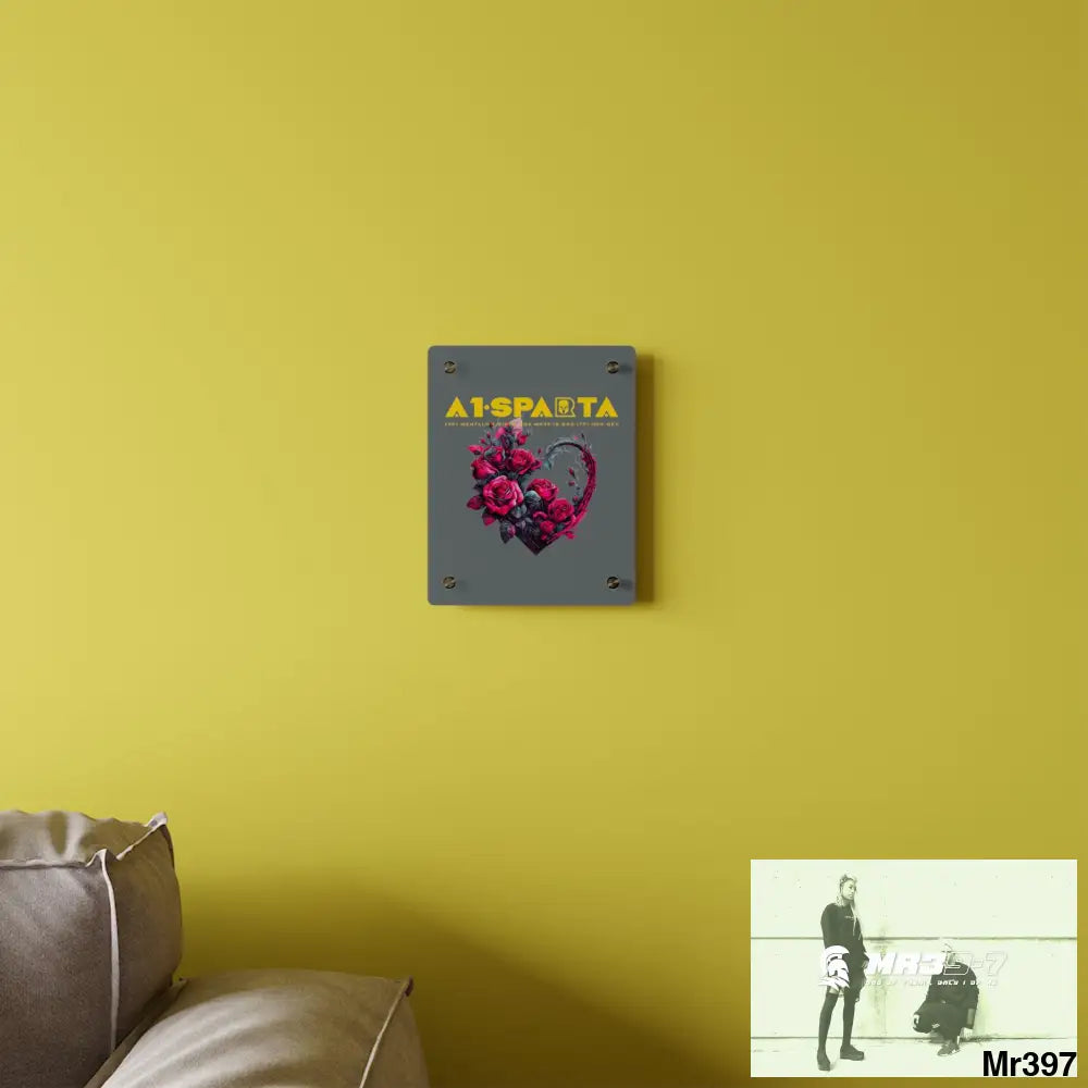 A1-Sparta Heart made of Pink Roses on Black Background Acrylic Wall Art Panels Home Decor